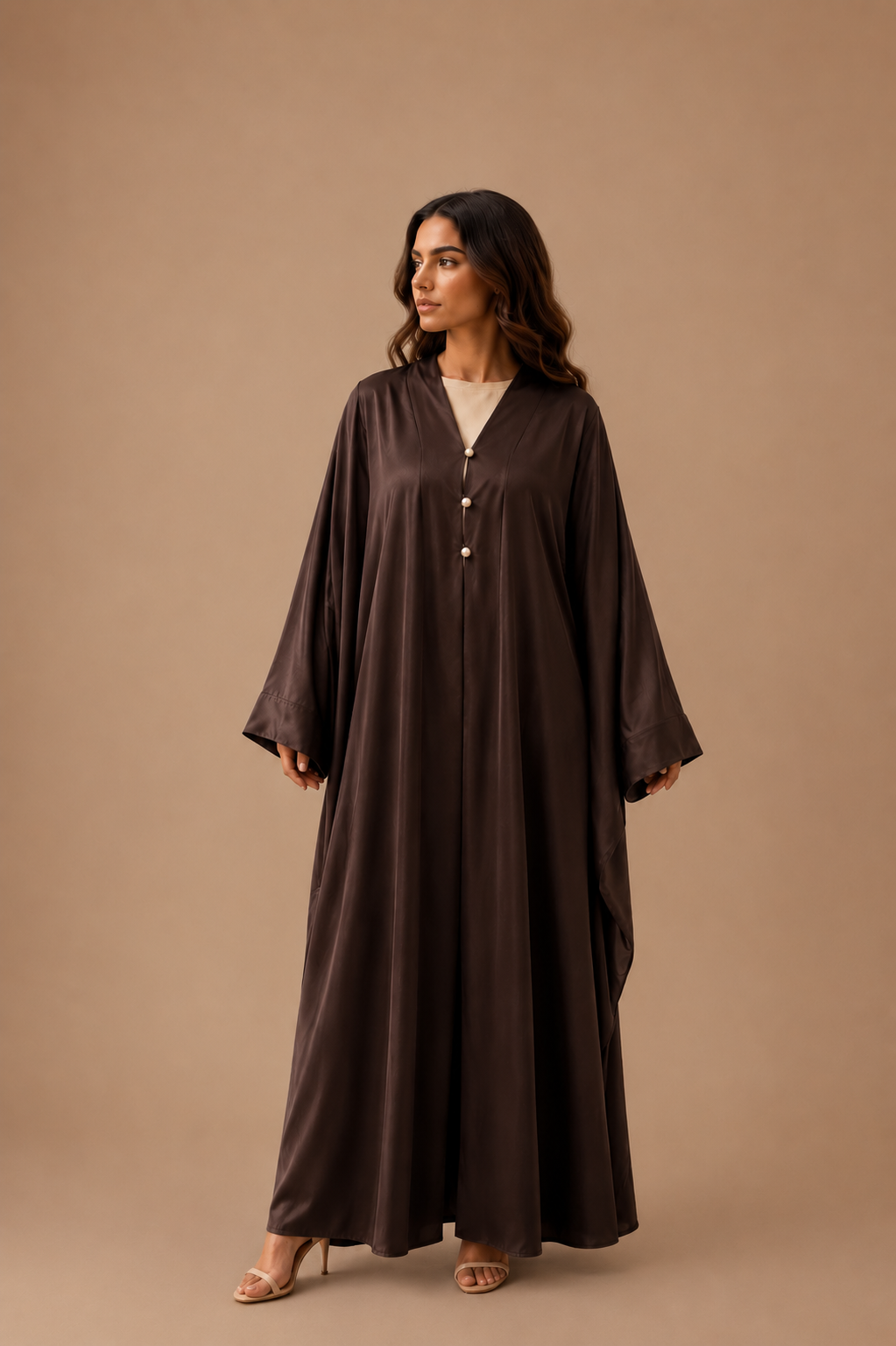 Open Abaya met Wijde Mouwen | Bruin
