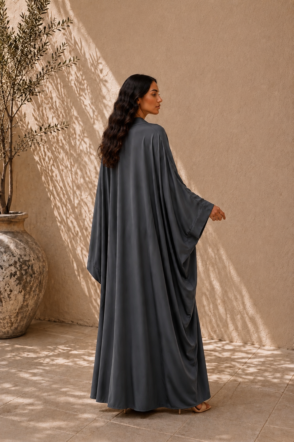 Open Abaya met Wijde Mouwen | Grijs