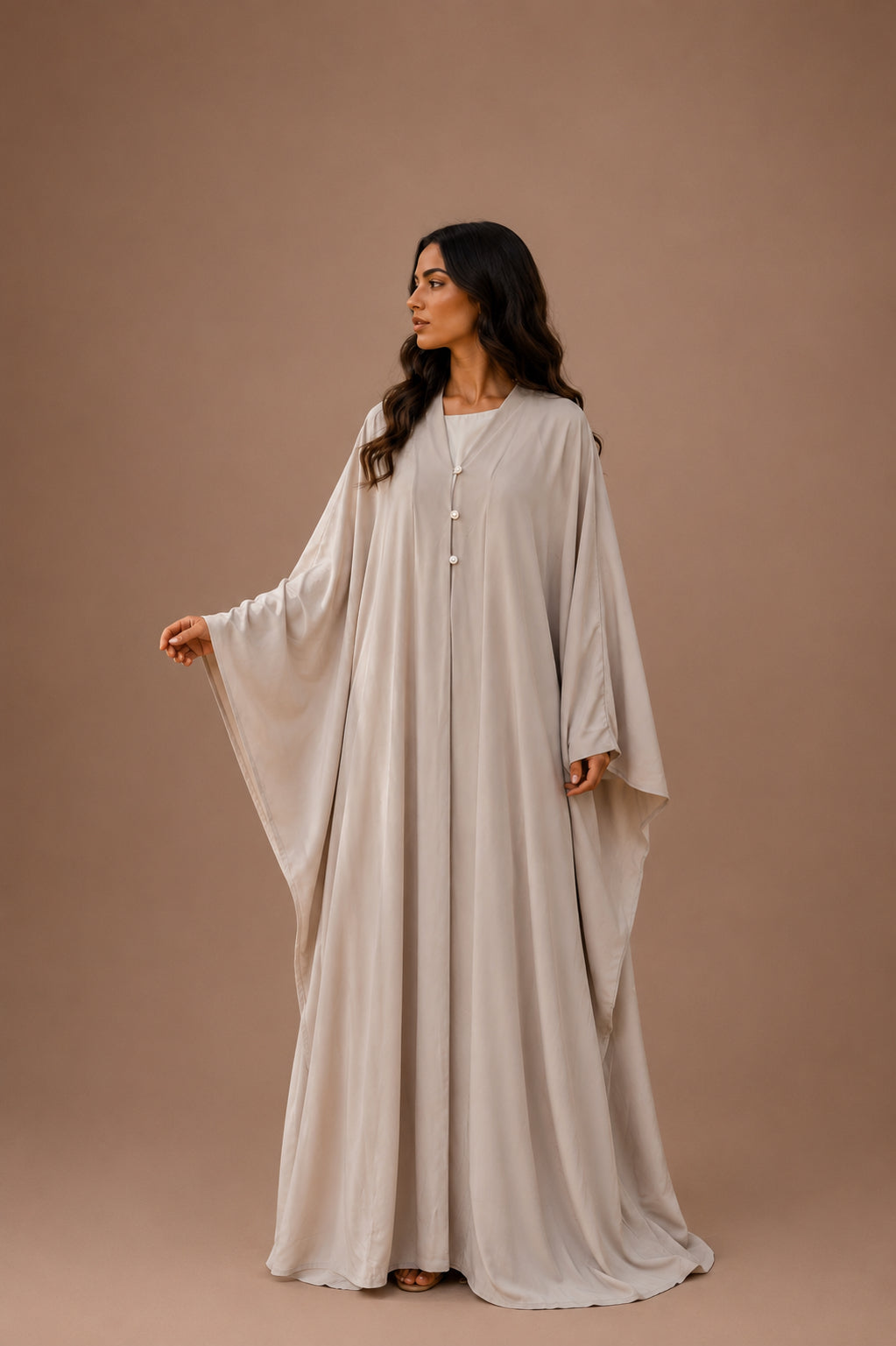 Open Abaya met Wijde Mouwen | Beige