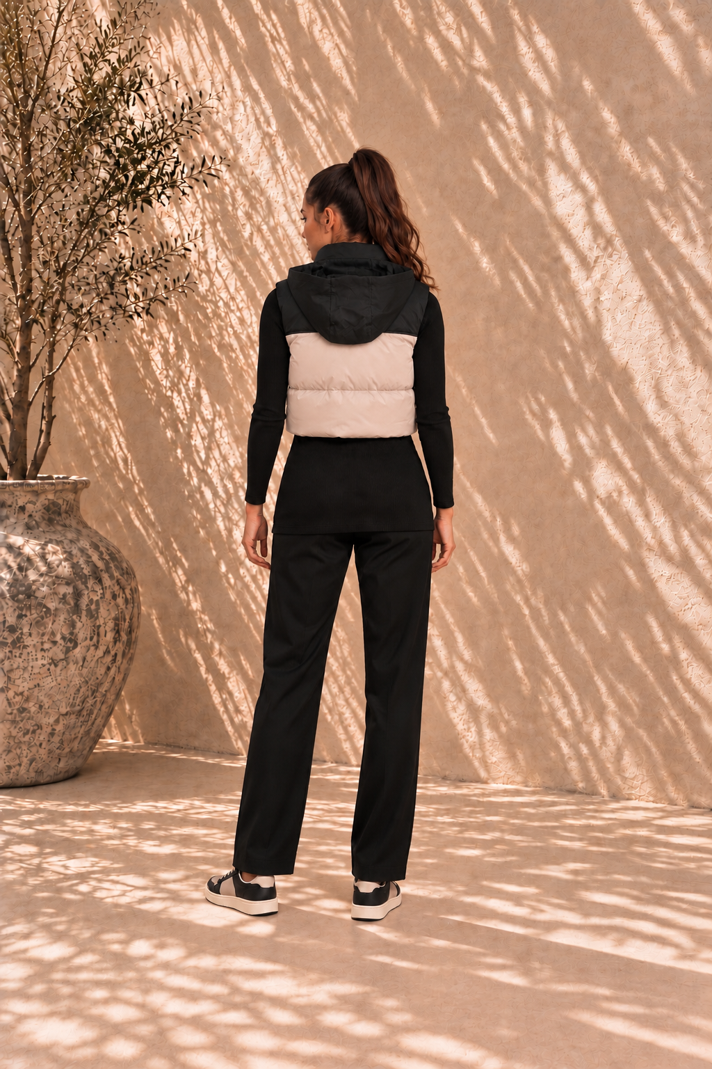 Mini puffer bodywarmer | Zwart/Greige