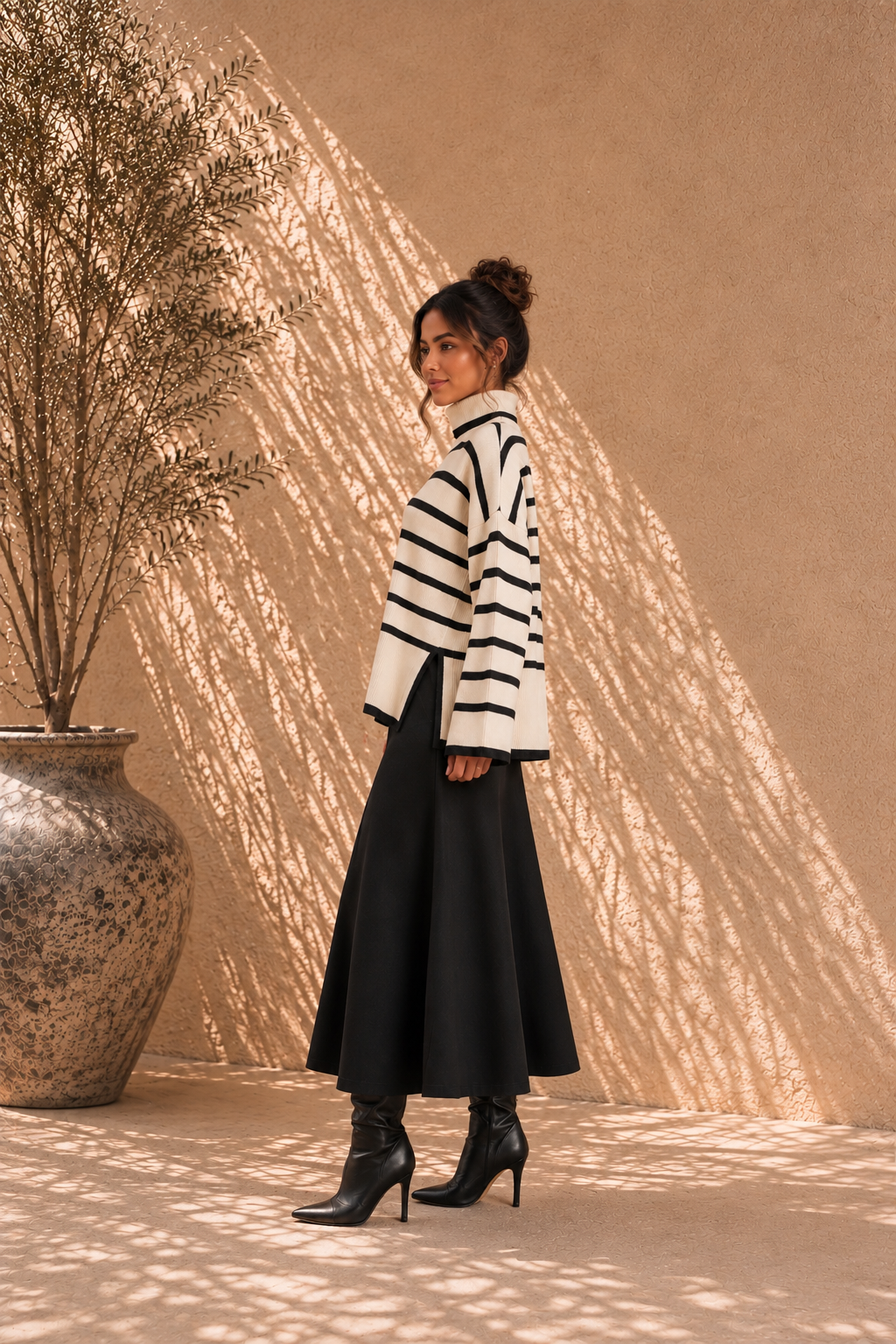 Rok & Trui set | Zwart/beige