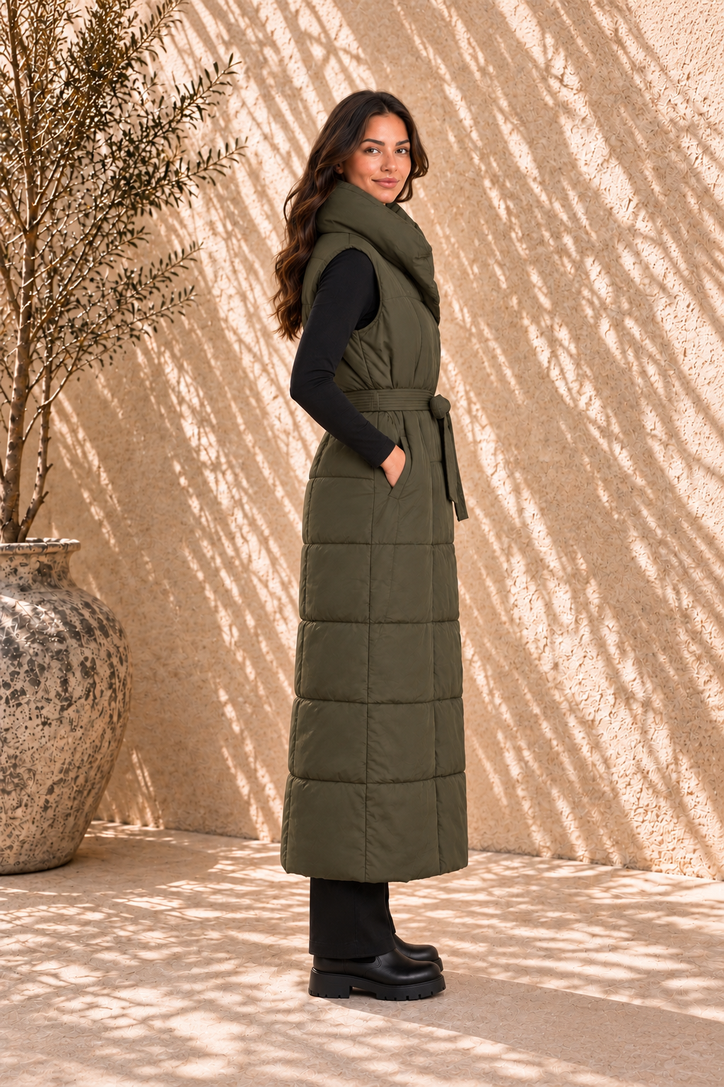 Maxi puffer bodywarmer | Kaki