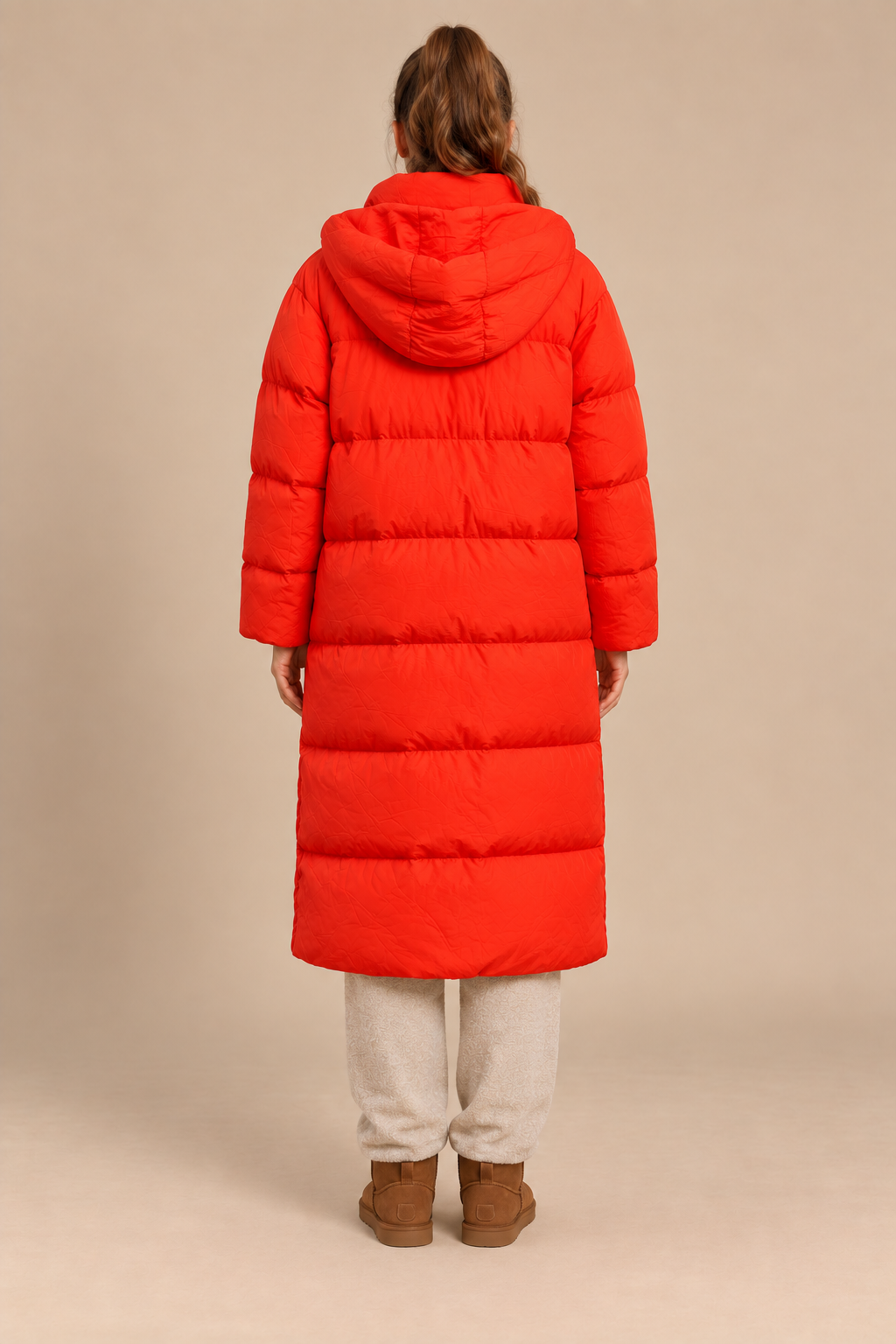 Maxi puffer jas| Oranjerood