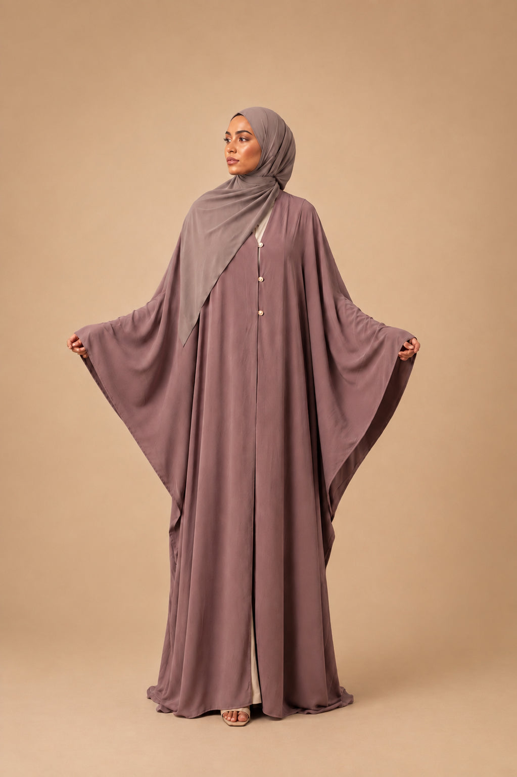 Open Abaya met Wijde Mouwen | Roze