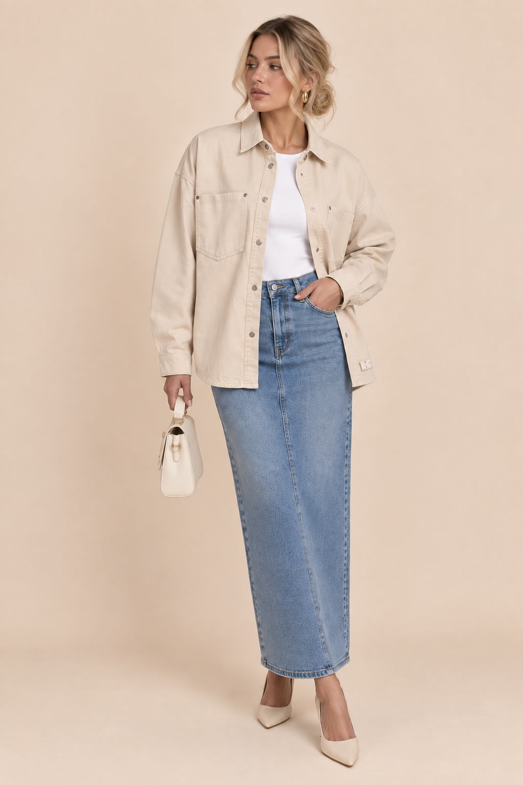 Spijkerblouse | Beige