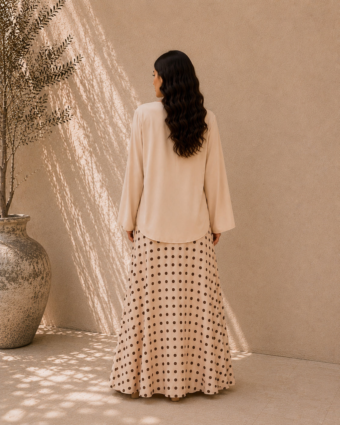 Maxi rok | beige met bruine stippen