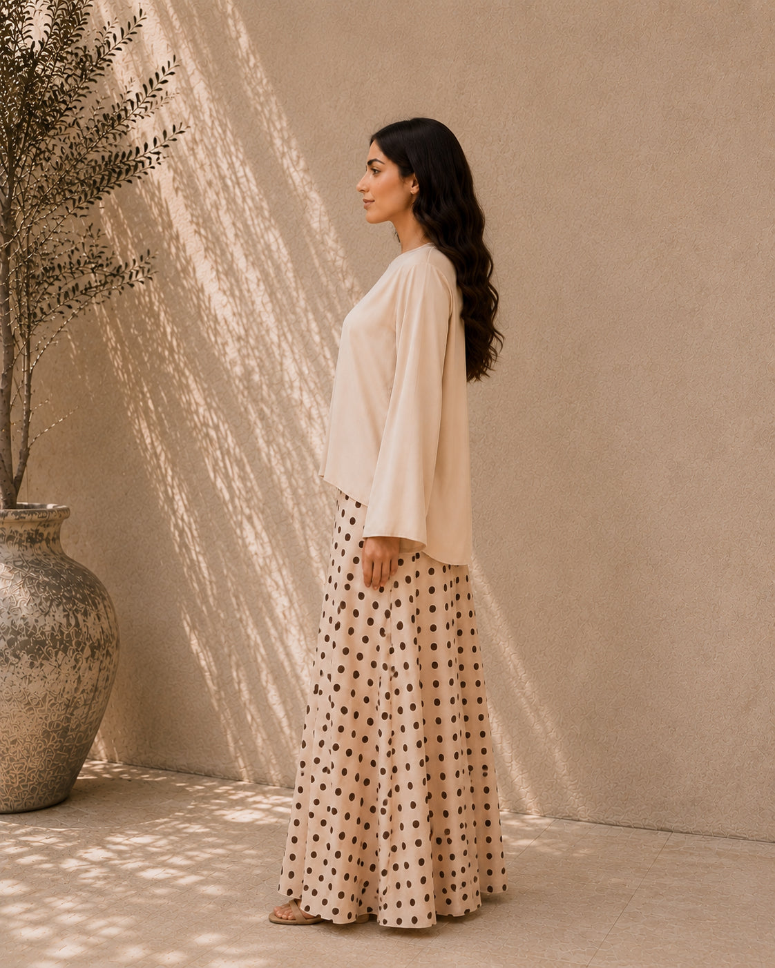 Maxi rok | beige met bruine stippen