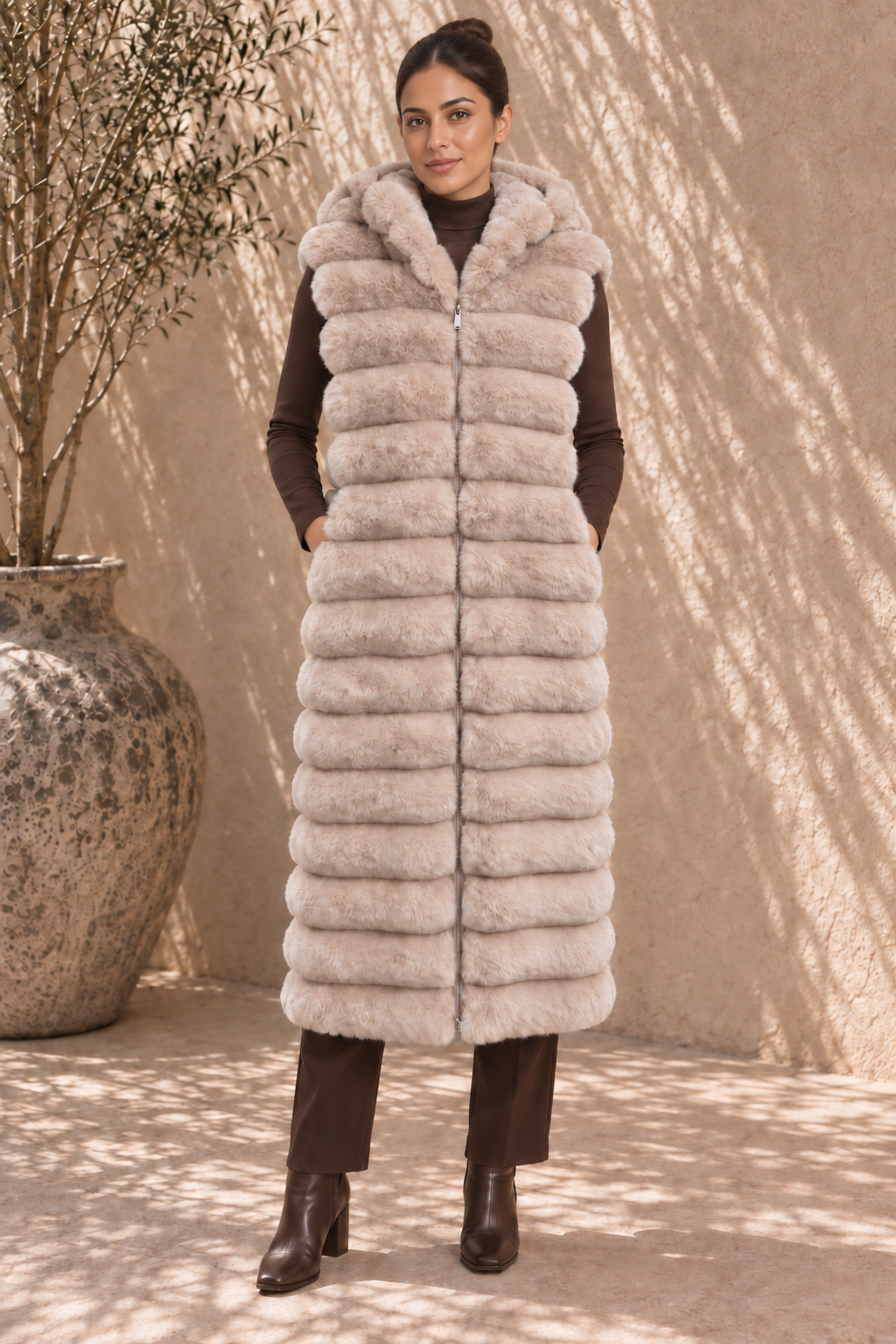 Maxi gewatteerde bodywarmer | Beige