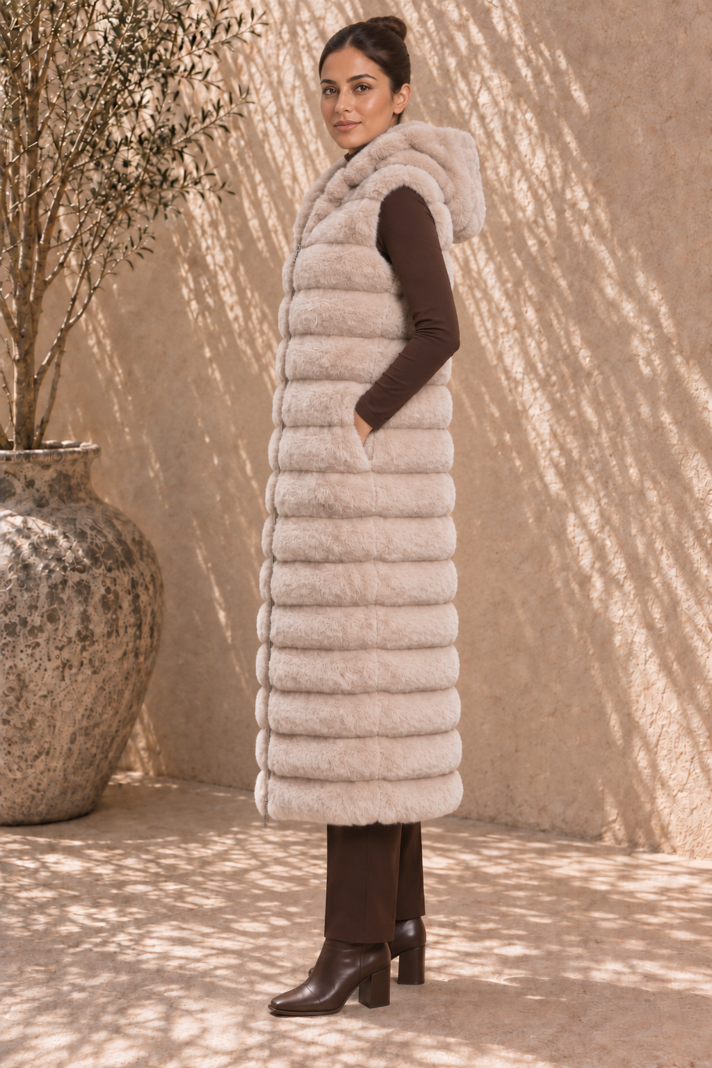Maxi gewatteerde bodywarmer | Beige